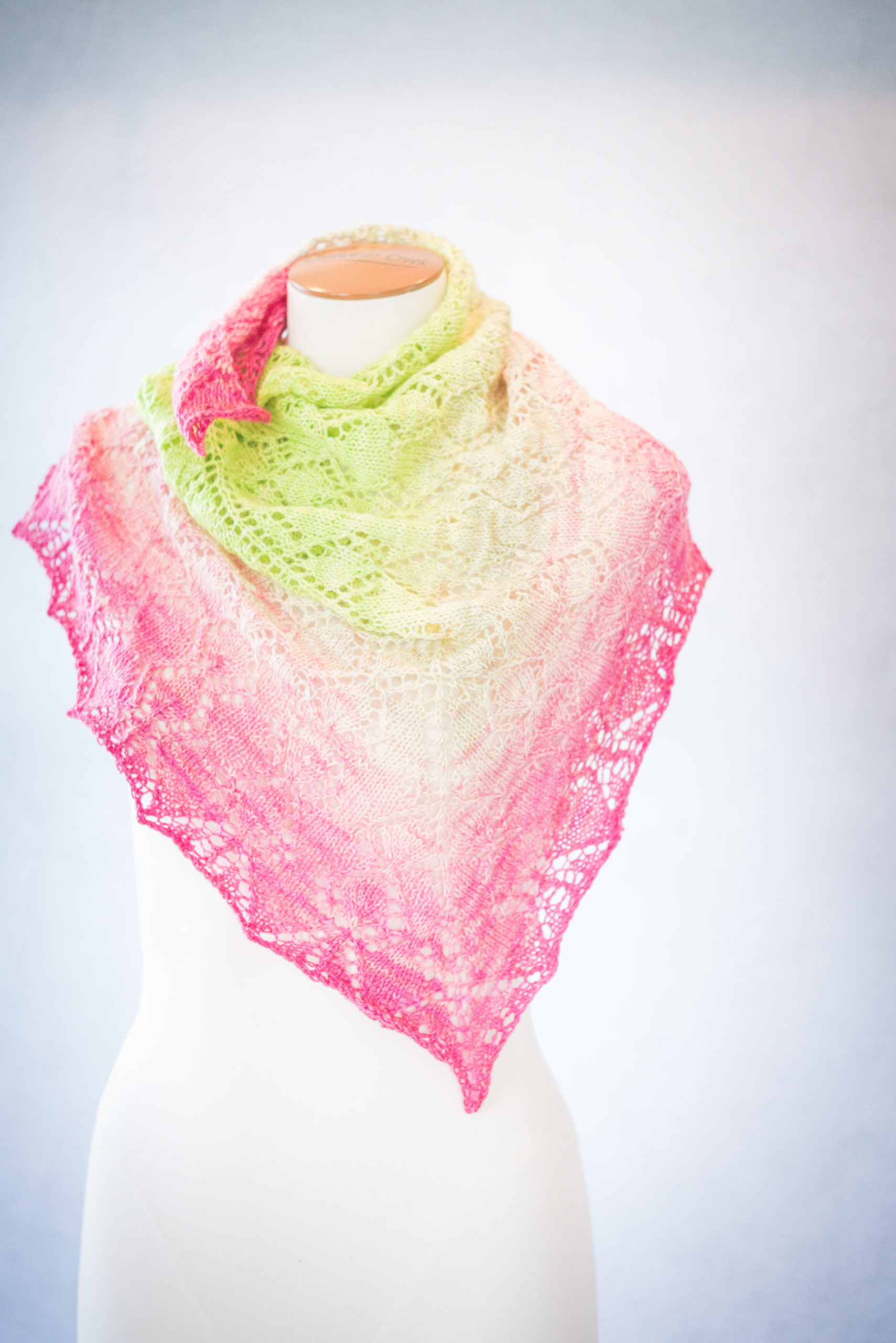 Heathered Sunset shawl knitting pattern knit in gradient Petal sock blank yarn