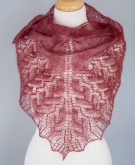 Twig Shawl design knit in SweetGeorgia Silk Mist yarn