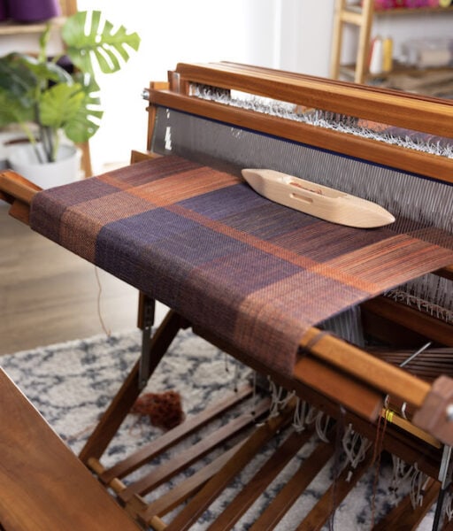 Felicia Lo Wong double weave cabin blanket on a 4-shaft floor loom