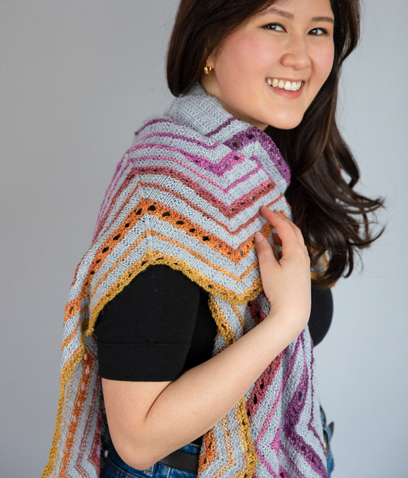 Rivan shawl knitting pattern by Emily Wood knit in SweetGeorgia yarns