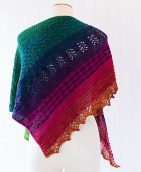 Symphony shawl pattern by Tabetha Hedrick knit in SweetGeorgia Holiday Symphony Kit