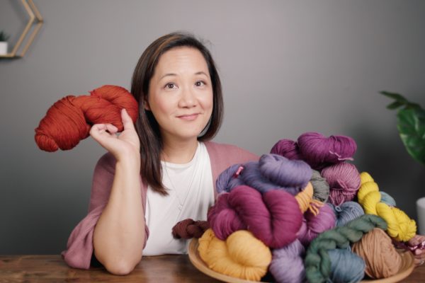 Felicia Lo Wong and natural dyed yarns from the School of SweetGeorgia Natural Dyeing Study Group